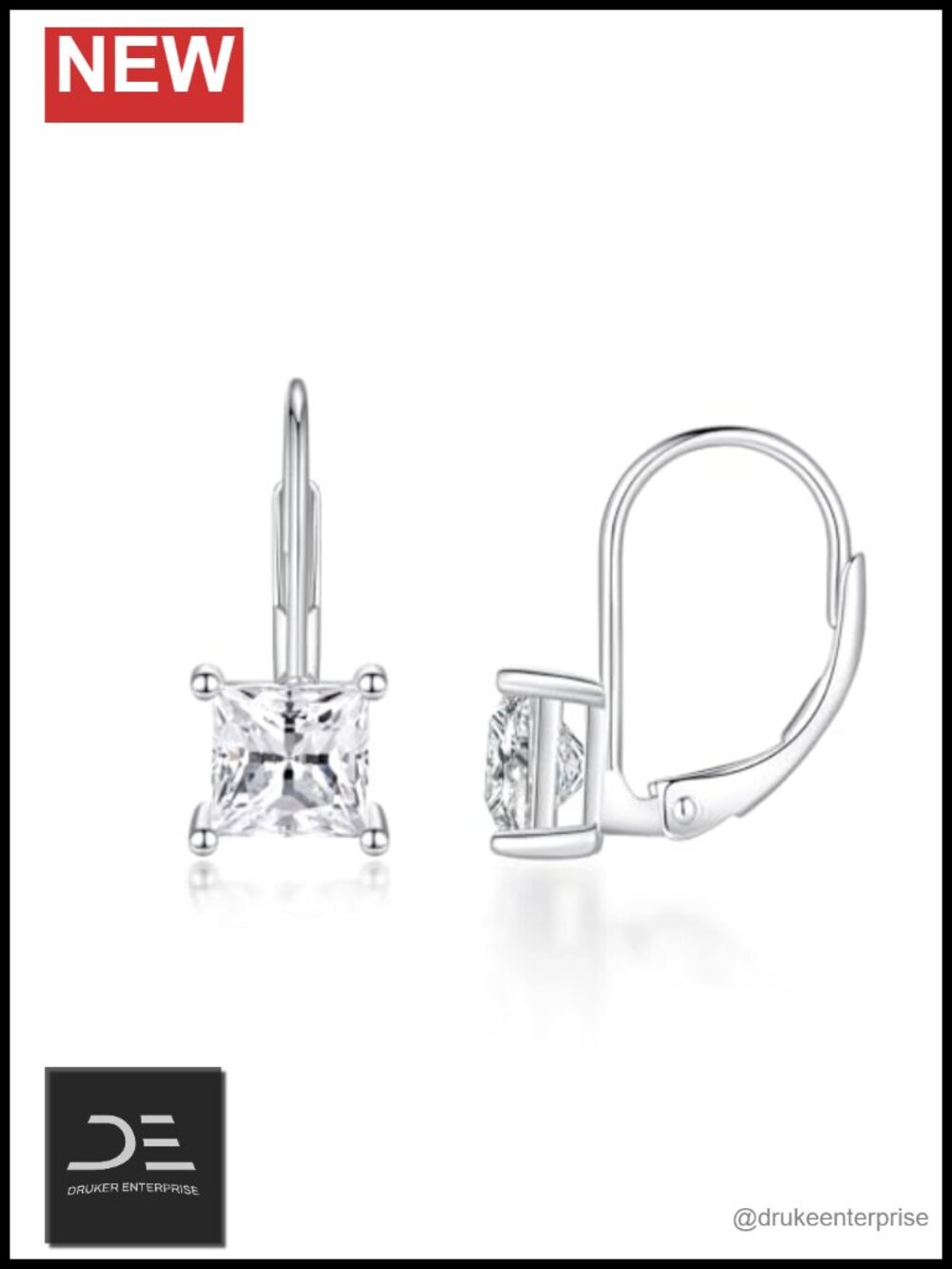 2CT Princess Cut Moissanite Drop Earrings S925 Sterling Silver Platinum Plated